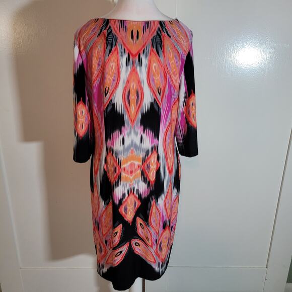 Chico's Size 1 US M Baroque Print Graphic Aztec 3/4 sleeve Shift Dress Pattern - Picture 3 of 8